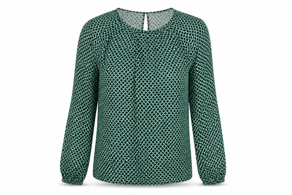 Marks and Spencer Womens Green Geometric Viscose Basic Blouse Size 6 Round Neck