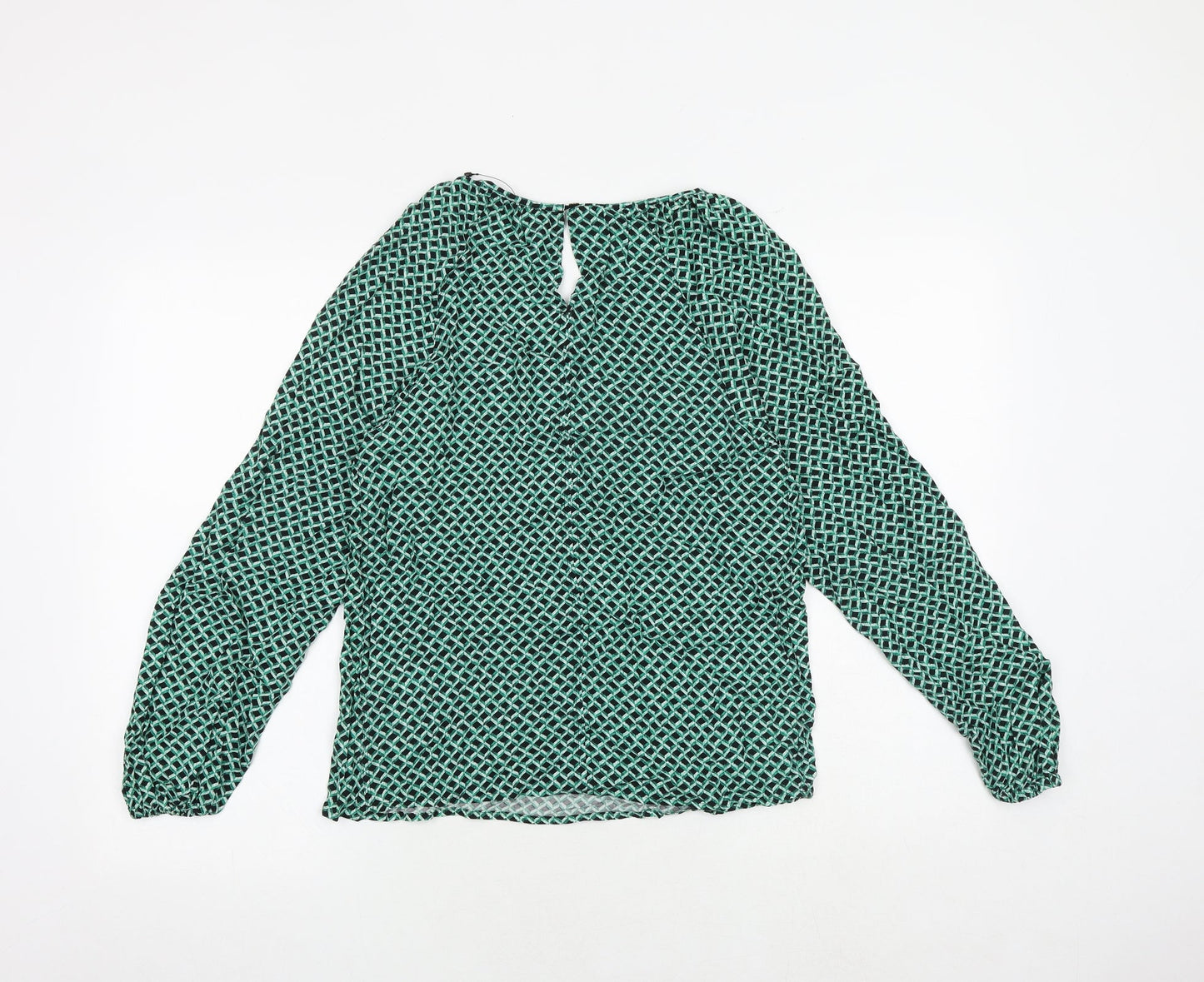 Marks and Spencer Womens Green Geometric Viscose Basic Blouse Size 6 Round Neck