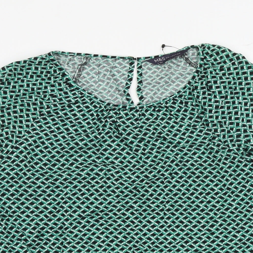 Marks and Spencer Womens Green Geometric Viscose Basic Blouse Size 6 Round Neck
