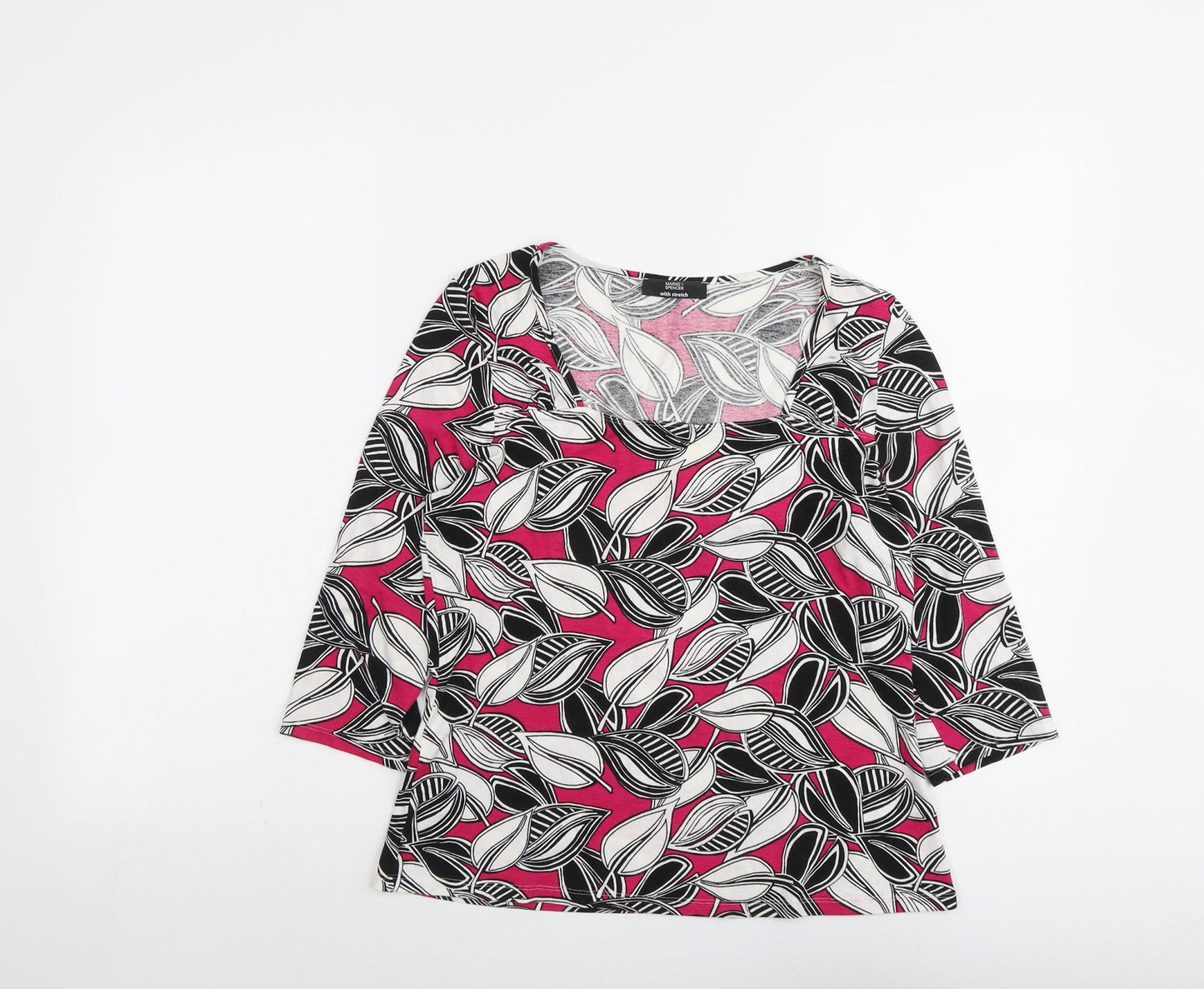 Marks and Spencer Womens Multicoloured Geometric Viscose Basic Blouse Size 14 Square Neck
