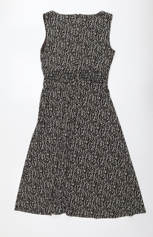 Jessica Howard Womens Brown Floral Polyester A-Line Size 8 Round Neck Zip