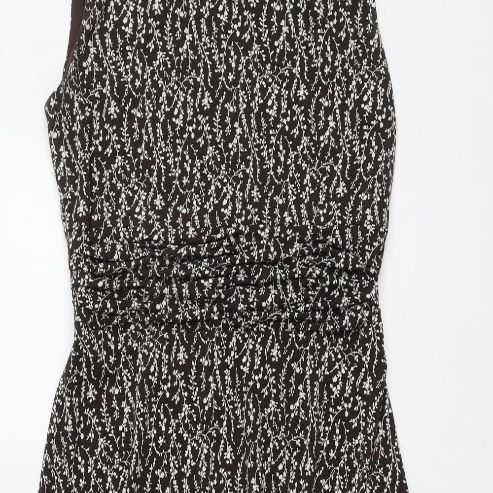 Jessica Howard Womens Brown Floral Polyester A-Line Size 8 Round Neck Zip