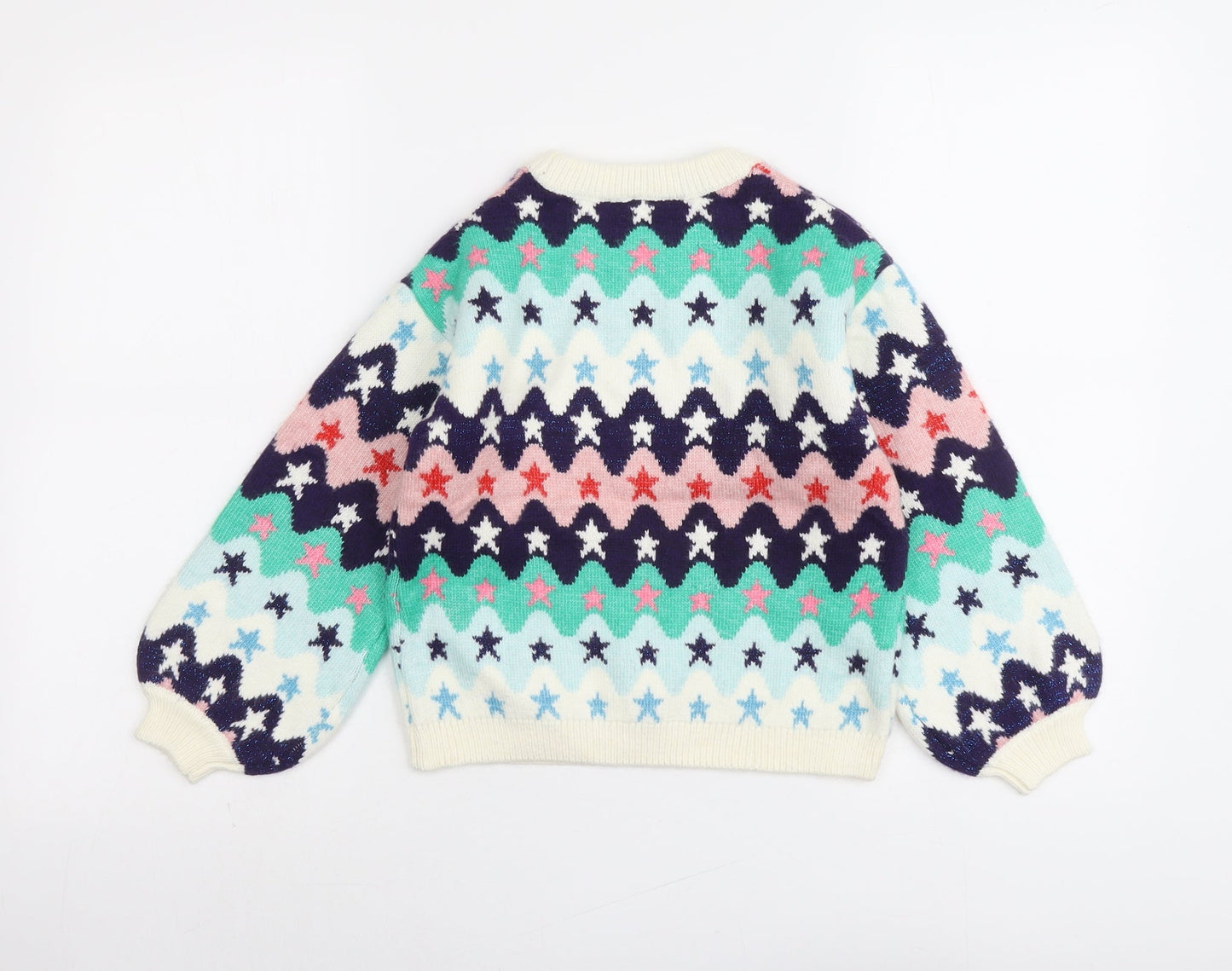 Marks and Spencer Girls Multicoloured Round Neck Geometric Polyester Pullover Jumper Size 9-10 Years Pullover