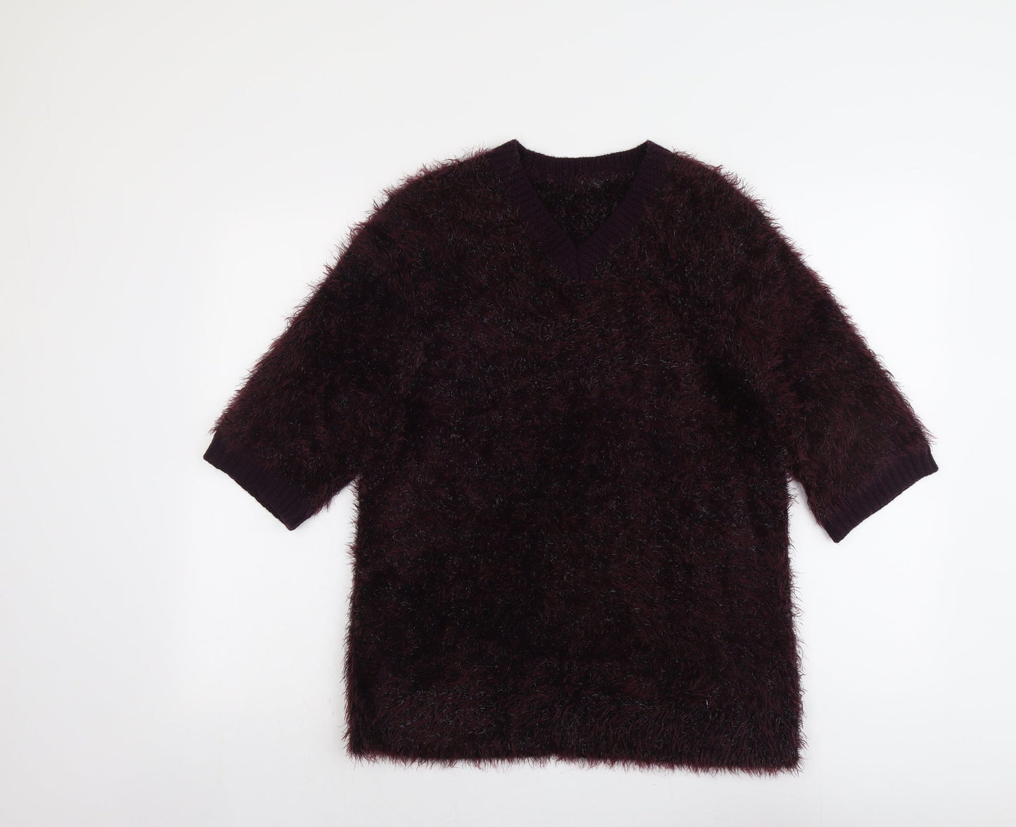 Marks and Spencer Womens Purple V-Neck Polyamide Pullover Jumper Size 14