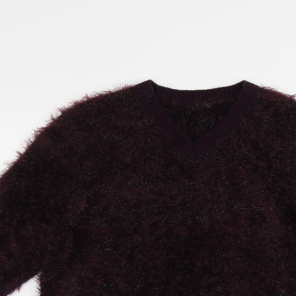 Marks and Spencer Womens Purple V-Neck Polyamide Pullover Jumper Size 14