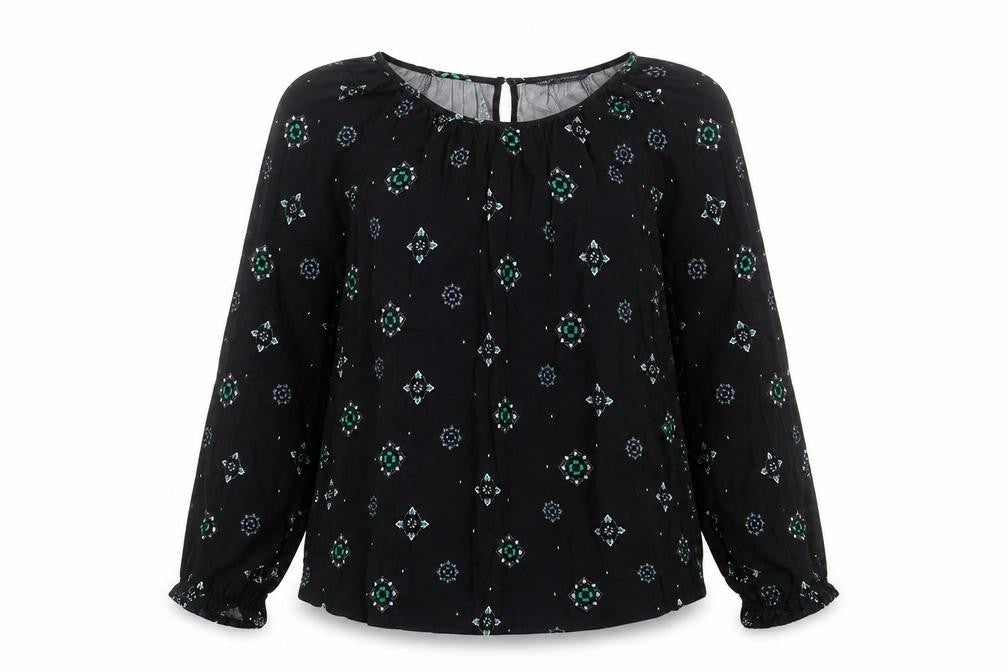 Marks and Spencer Womens Blue Geometric Viscose Basic Blouse Size 12 Boat Neck