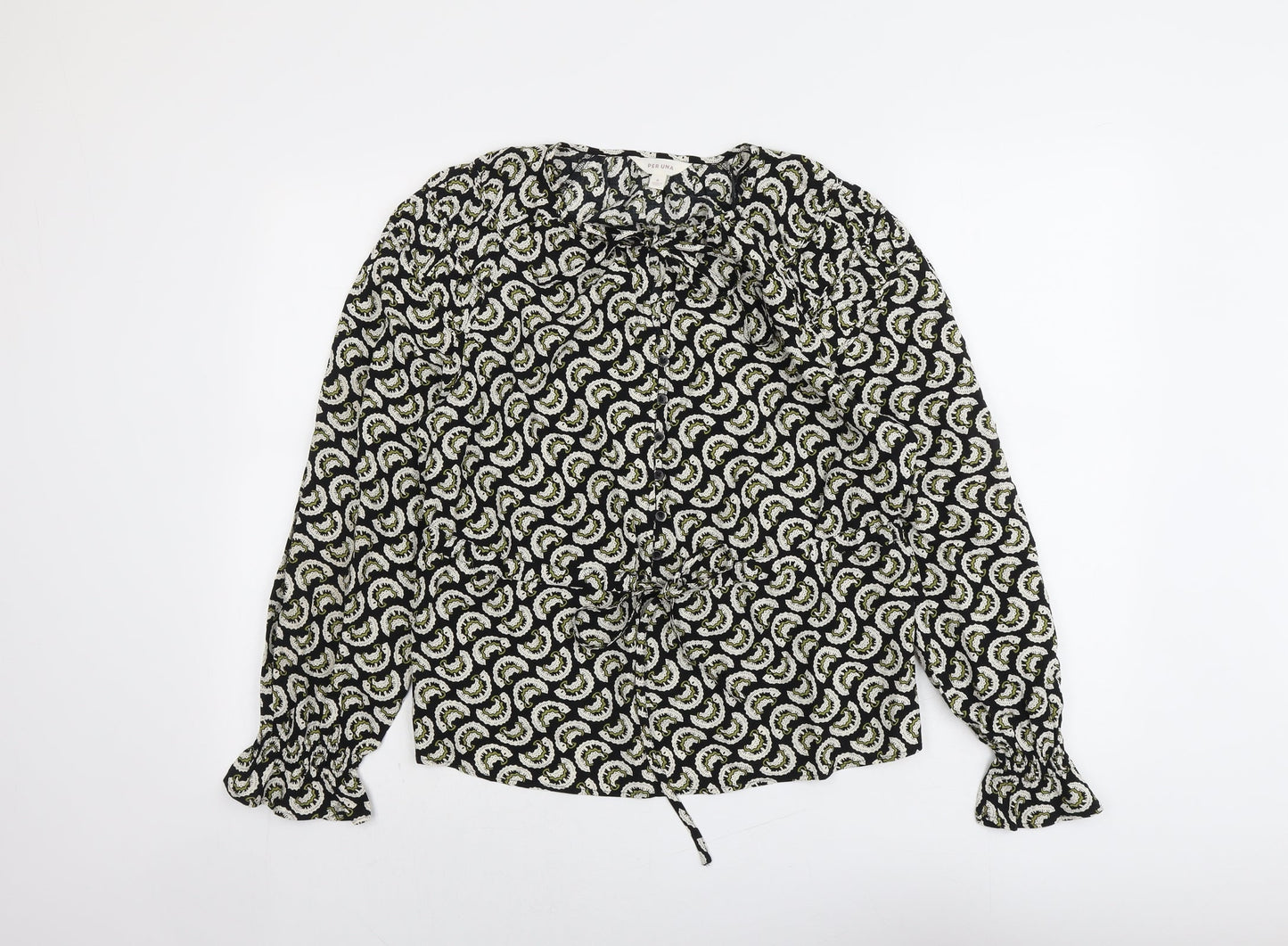 Per Una Womens Black Geometric Viscose Basic Blouse Size 8 Round Neck