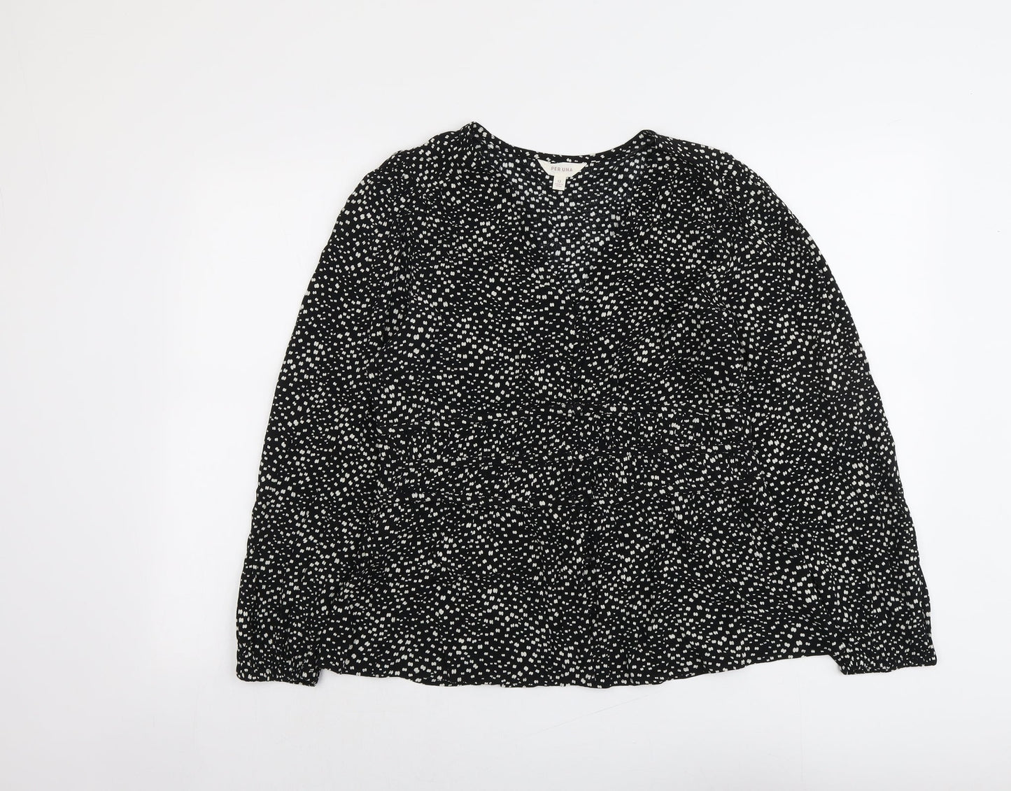 Per Una Womens Black Geometric Viscose Basic Blouse Size 12 V-Neck