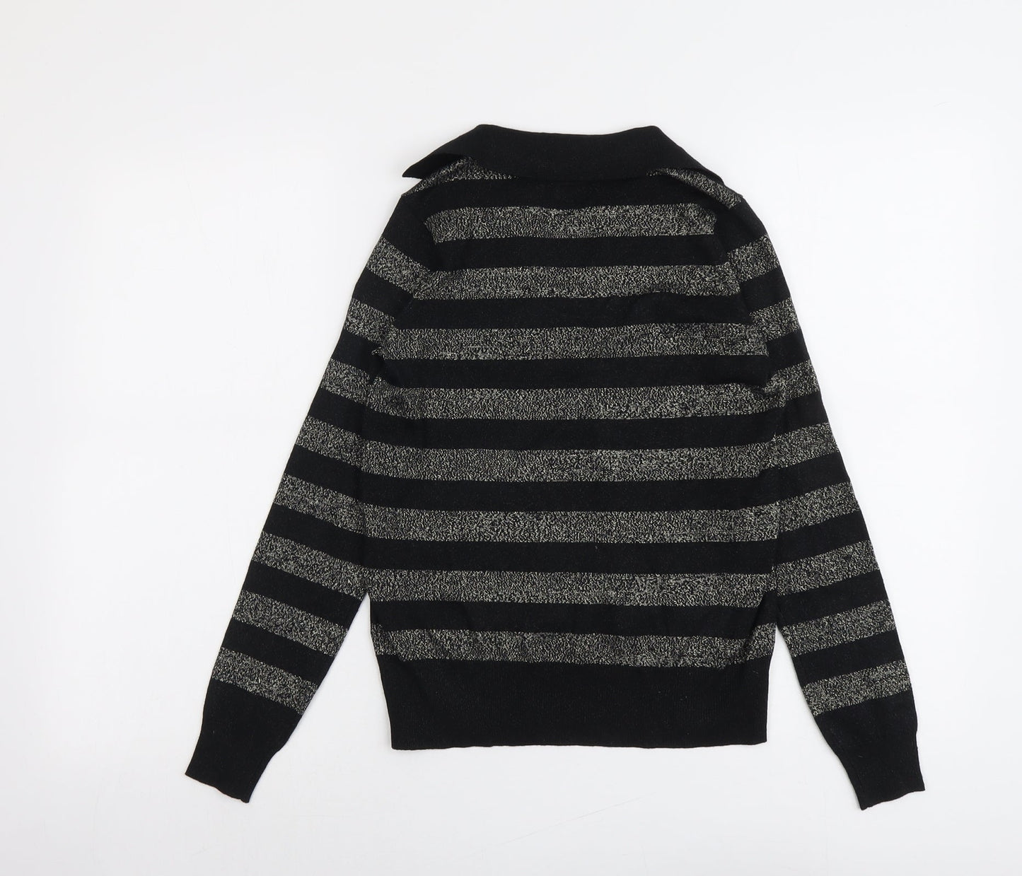 Marks and Spencer Womens Black Collared Striped Viscose Pullover Jumper Size XS