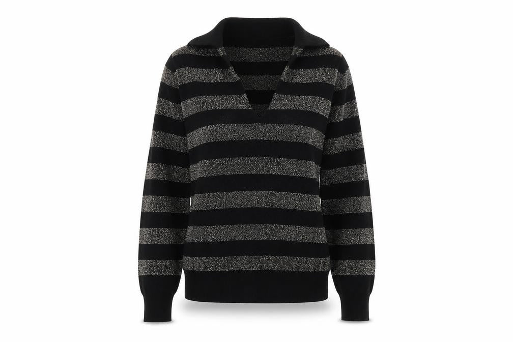 Marks and Spencer Womens Black Collared Striped Viscose Pullover Jumper Size XS