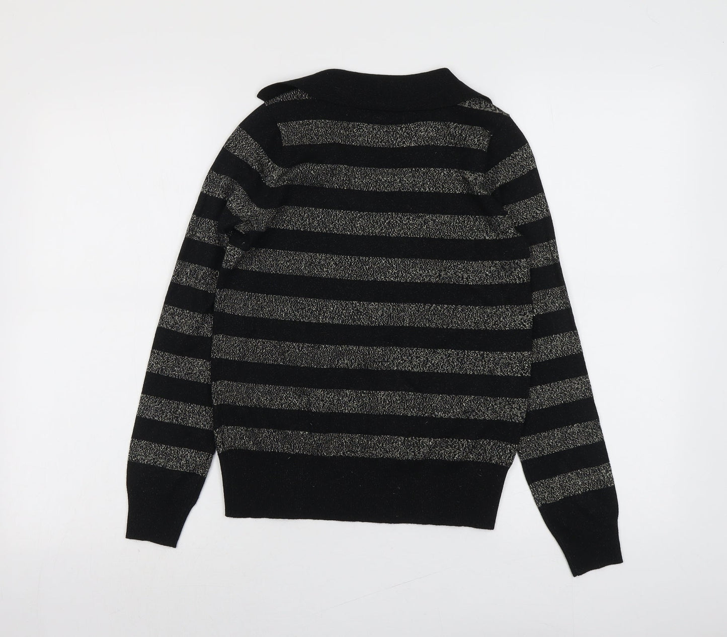 Marks and Spencer Womens Black Collared Striped Viscose Pullover Jumper Size XS