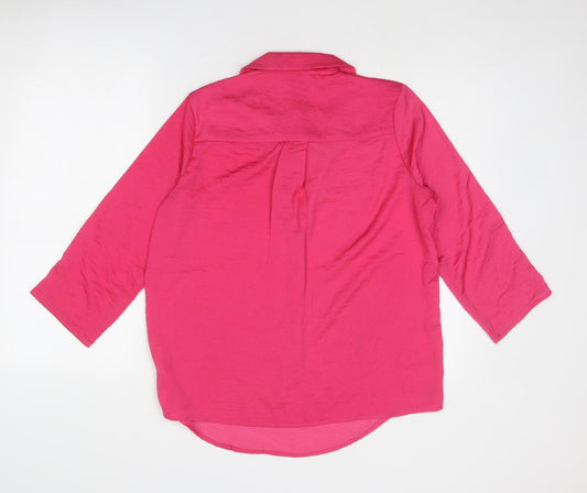 Stradivarius Womens Pink Polyester Basic Blouse Size S Collared