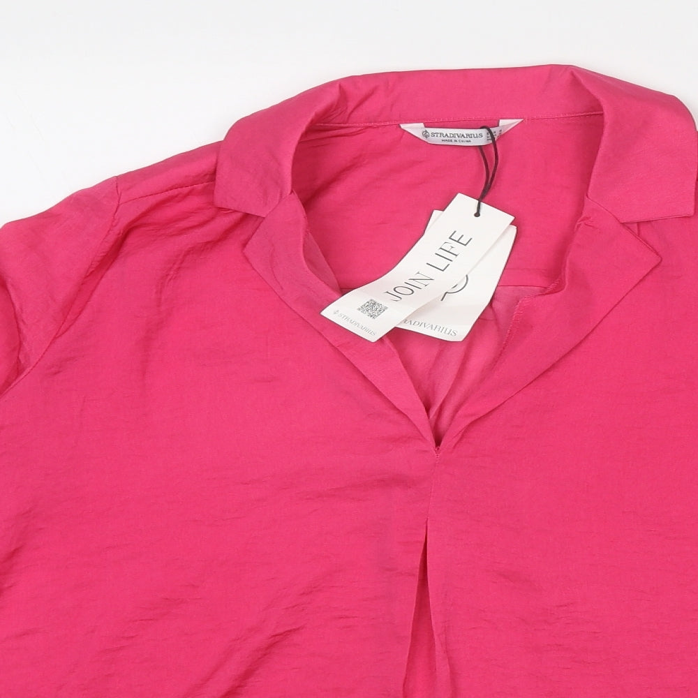 Stradivarius Womens Pink Polyester Basic Blouse Size S Collared