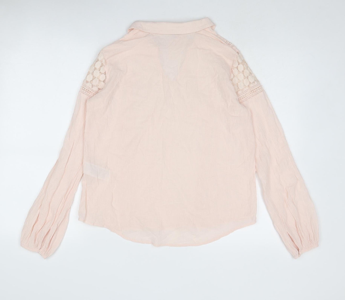 VILA Womens Pink Cotton Basic Blouse Size S Collared - Lace Details