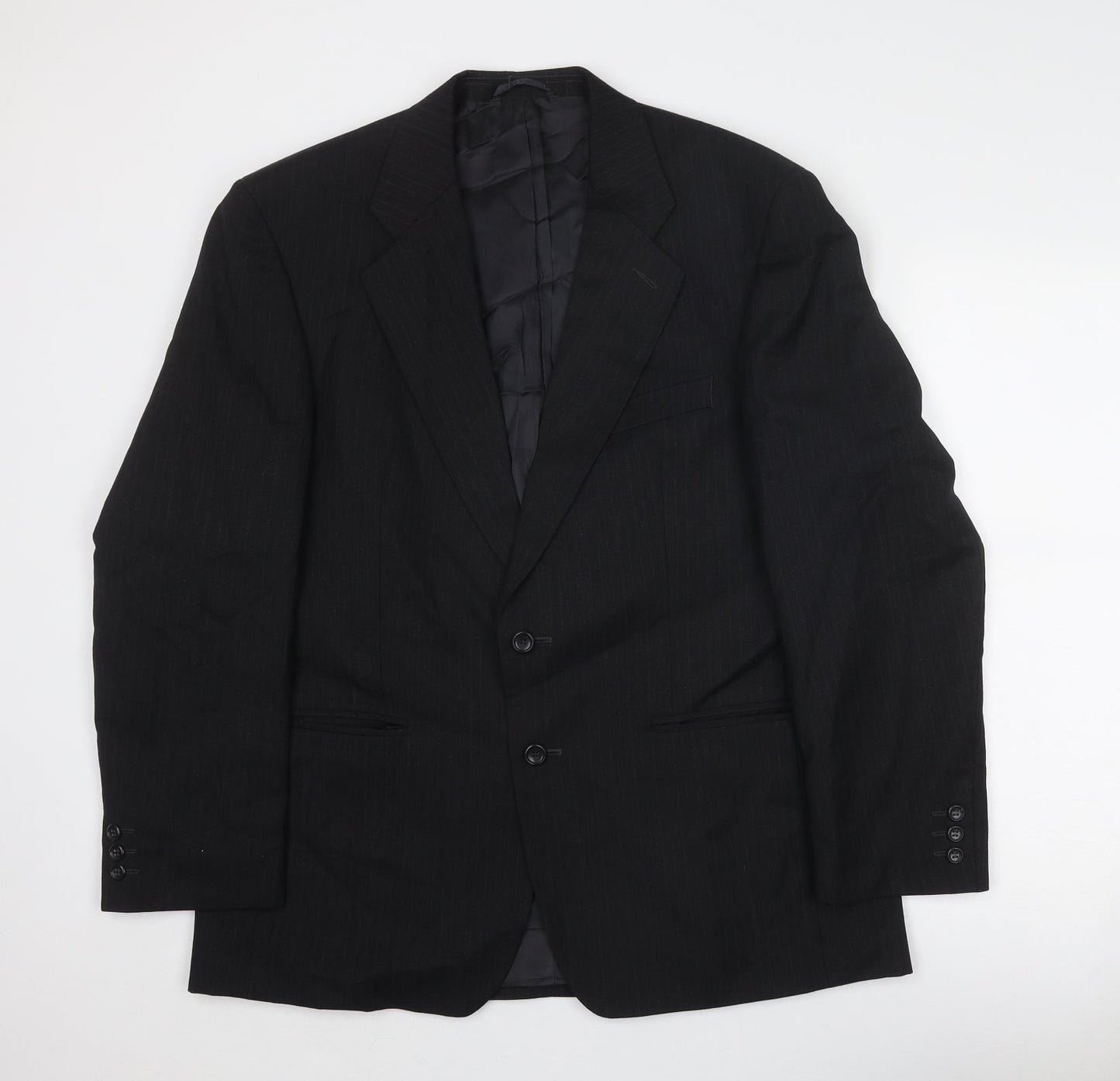 Mann Aspects Mens Black Striped Wool Jacket Suit Jacket Size 42 Regular