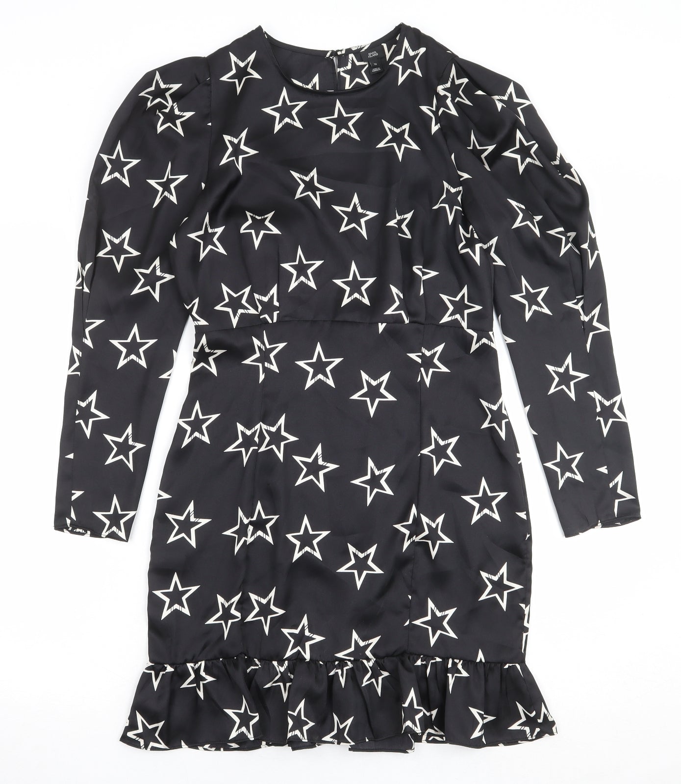 River Island Womens Black Geometric Polyester Sheath Size 10 Round Neck Zip - Star Print