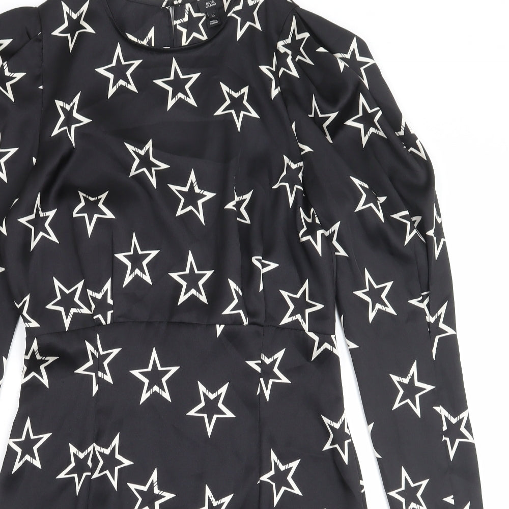 River Island Womens Black Geometric Polyester Sheath Size 10 Round Neck Zip - Star Print
