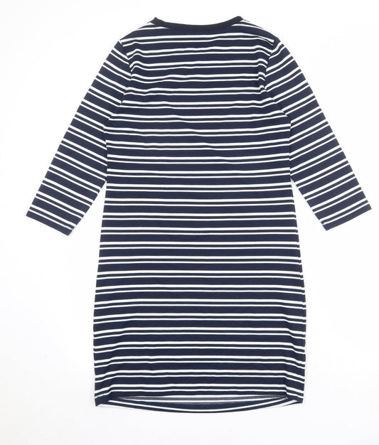 Up2Fashion Womens Blue Striped Polyester T-Shirt Dress Size M Boat Neck Pullover