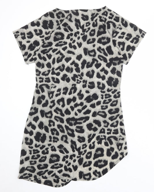 Vonda Womens Beige Animal Print Polyester A-Line Size S Boat Neck Pullover - Leopard Pattern