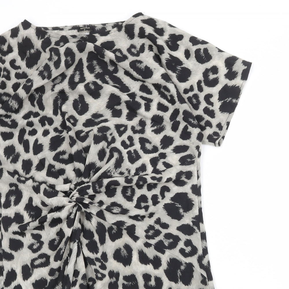 Vonda Womens Beige Animal Print Polyester A-Line Size S Boat Neck Pullover - Leopard Pattern