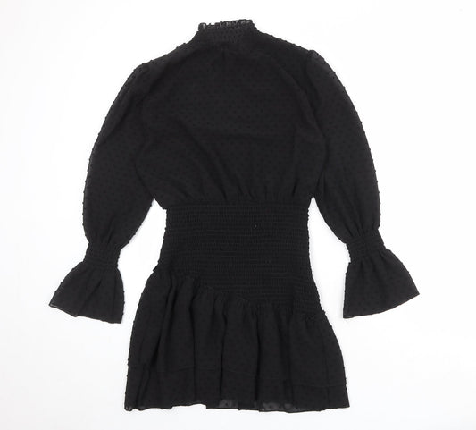 NLW Womens Black Polka Dot Polyester Bodycon Size L Round Neck Pullover
