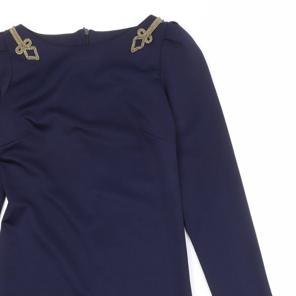 River Island Womens Blue Polyester A-Line Size 10 Round Neck Zip