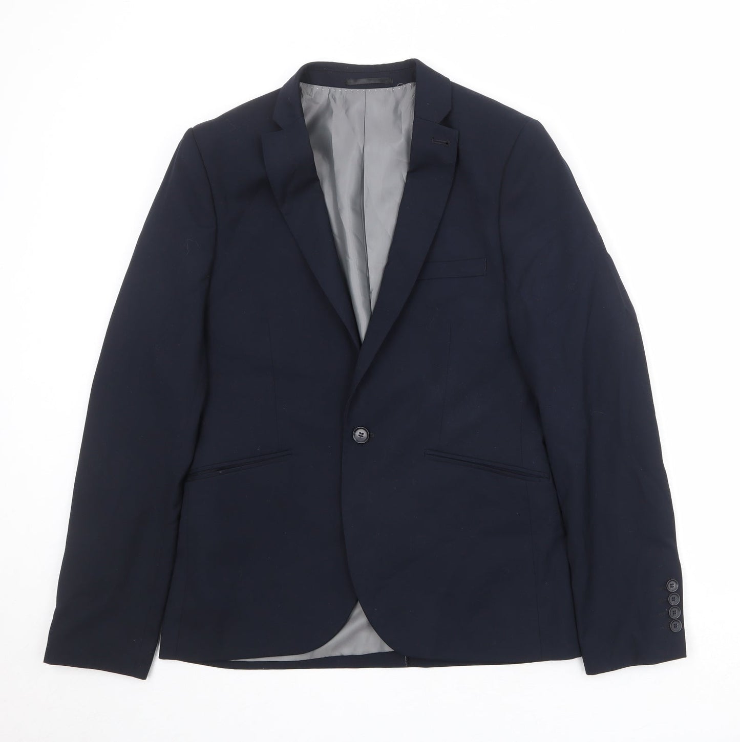 Topman Mens Blue Polyester Jacket Suit Jacket Size 38 Regular