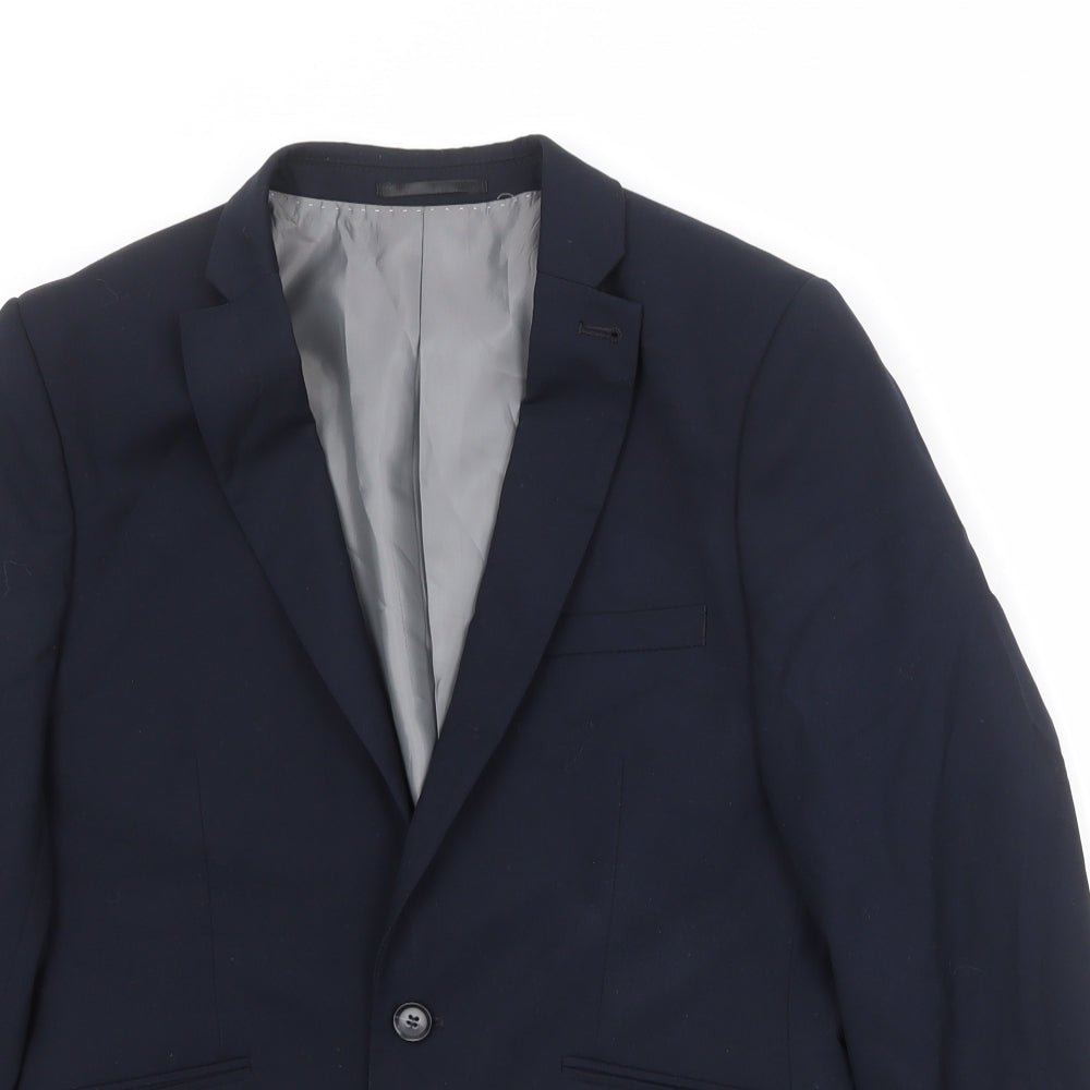 Topman Mens Blue Polyester Jacket Suit Jacket Size 38 Regular