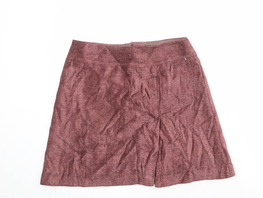 St Michael Womens Pink Wool A-Line Skirt Size 12 Zip