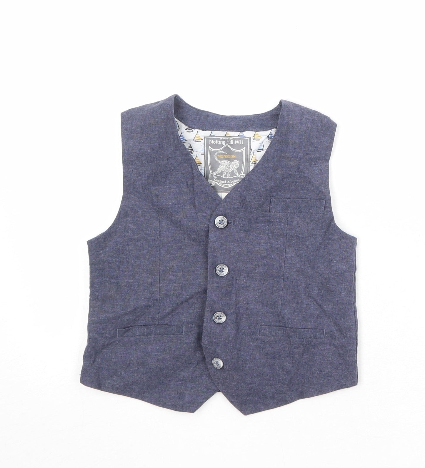 Monsoon Boys Blue Jacket Waistcoat Size 5 Years Button