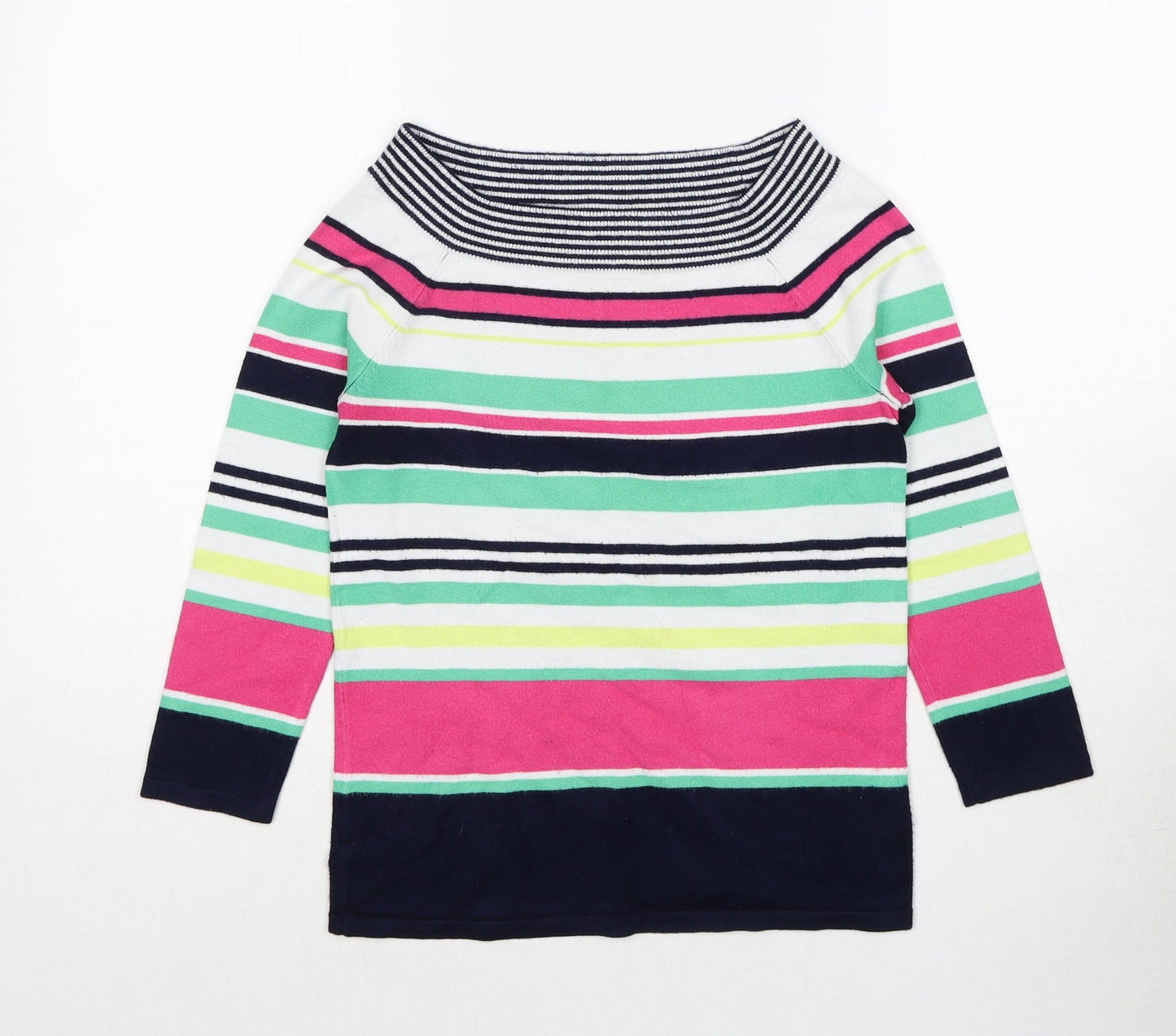 Marks and Spencer Womens Multicoloured Boat Neck Striped Viscose Pullover Jumper Size 8