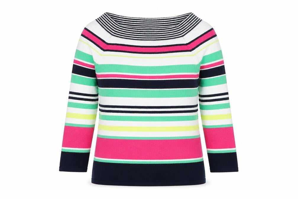 Marks and Spencer Womens Multicoloured Boat Neck Striped Viscose Pullover Jumper Size 8