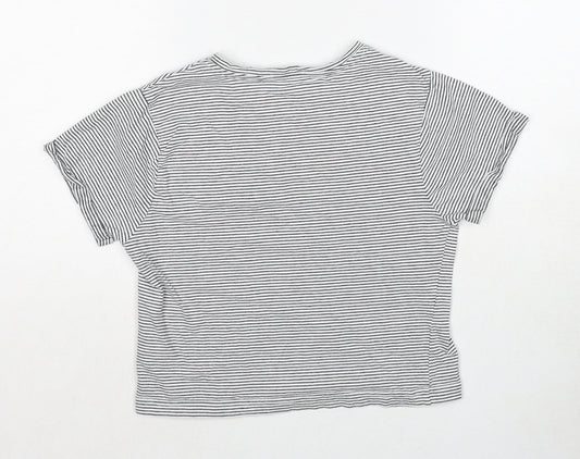 New Look Girls Black Striped Cotton Pullover T-Shirt Size S Round Neck Pullover