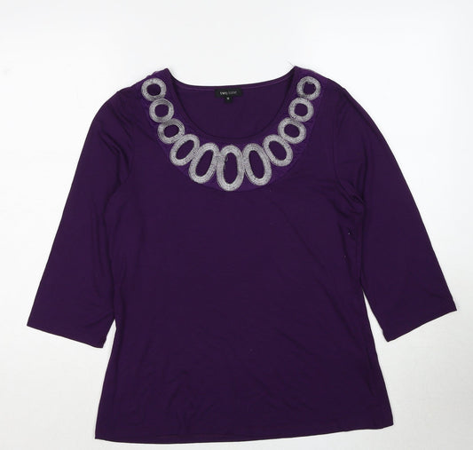 Two Tone Womens Purple Viscose Basic Blouse Size 14 Boat Neck - Embroidered Neckline