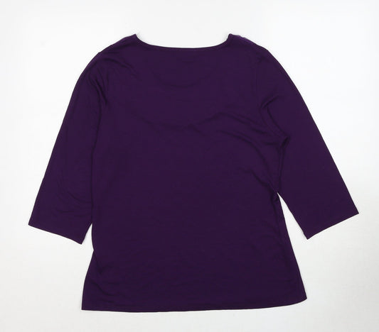 Two Tone Womens Purple Viscose Basic Blouse Size 14 Boat Neck - Embroidered Neckline