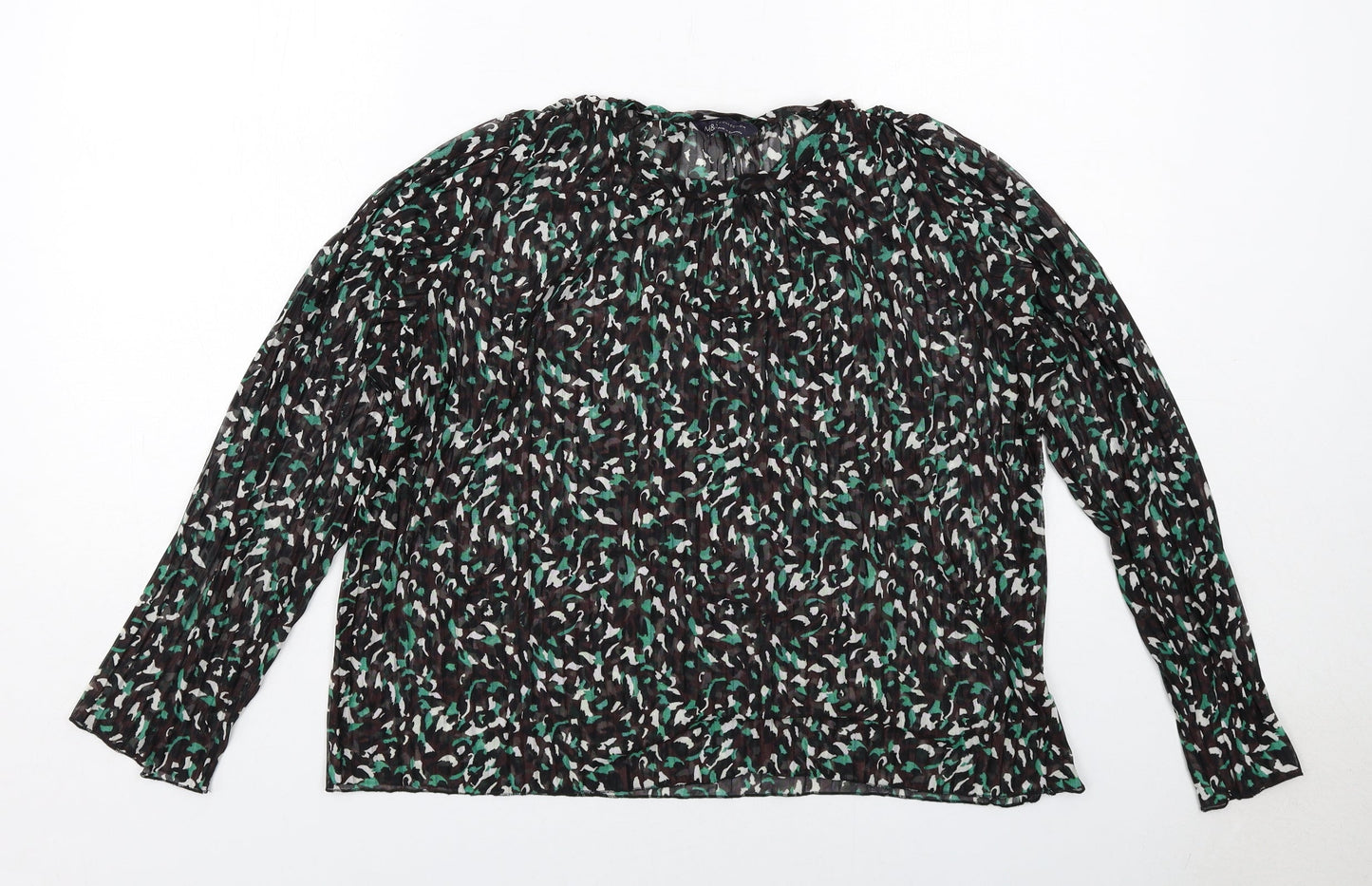 Marks and Spencer Womens Black Geometric Polyester Basic Blouse Size 14 Round Neck