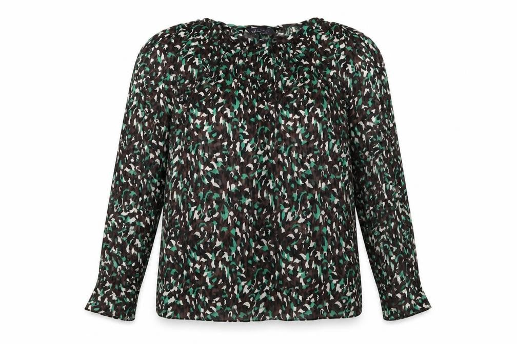 Marks and Spencer Womens Black Geometric Polyester Basic Blouse Size 14 Round Neck