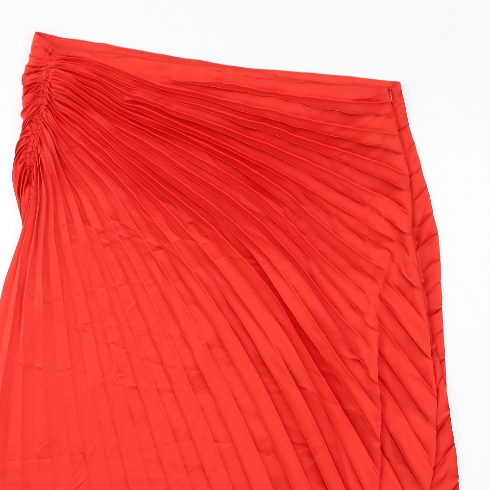 Marks and Spencer Womens Orange Polyester Pleated Skirt Size 18 Zip