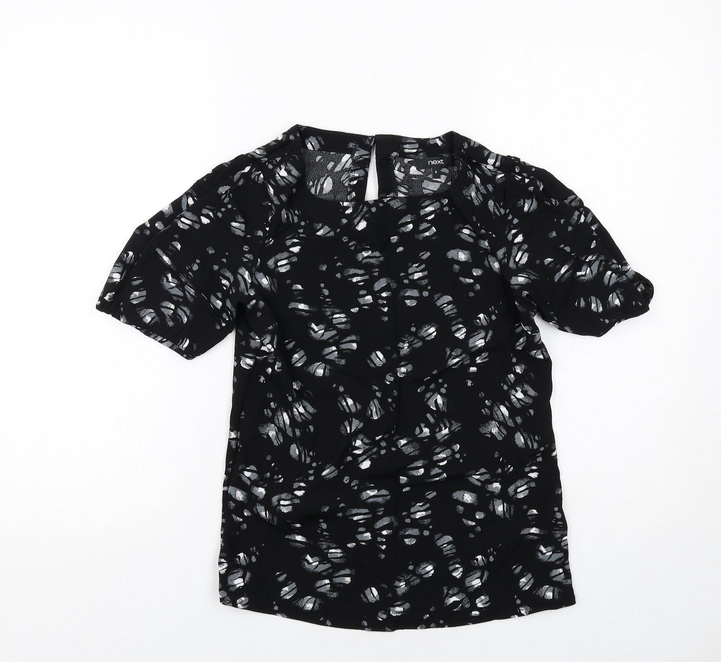 NEXT Womens Black Geometric Viscose Basic Blouse Size 6 Boat Neck