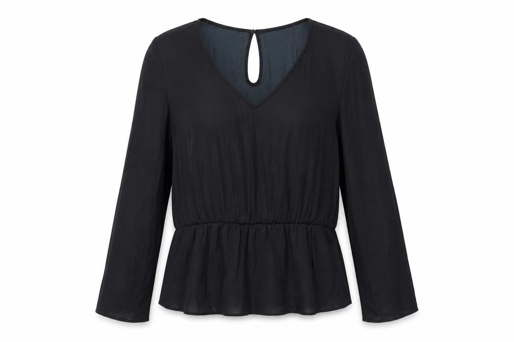 Marks and Spencer Womens Black Polyester Basic Blouse Size 10 V-Neck