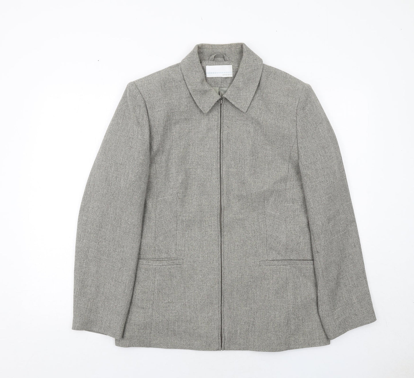 AMARANTO Womens Grey Geometric Jacket Size 16 Zip