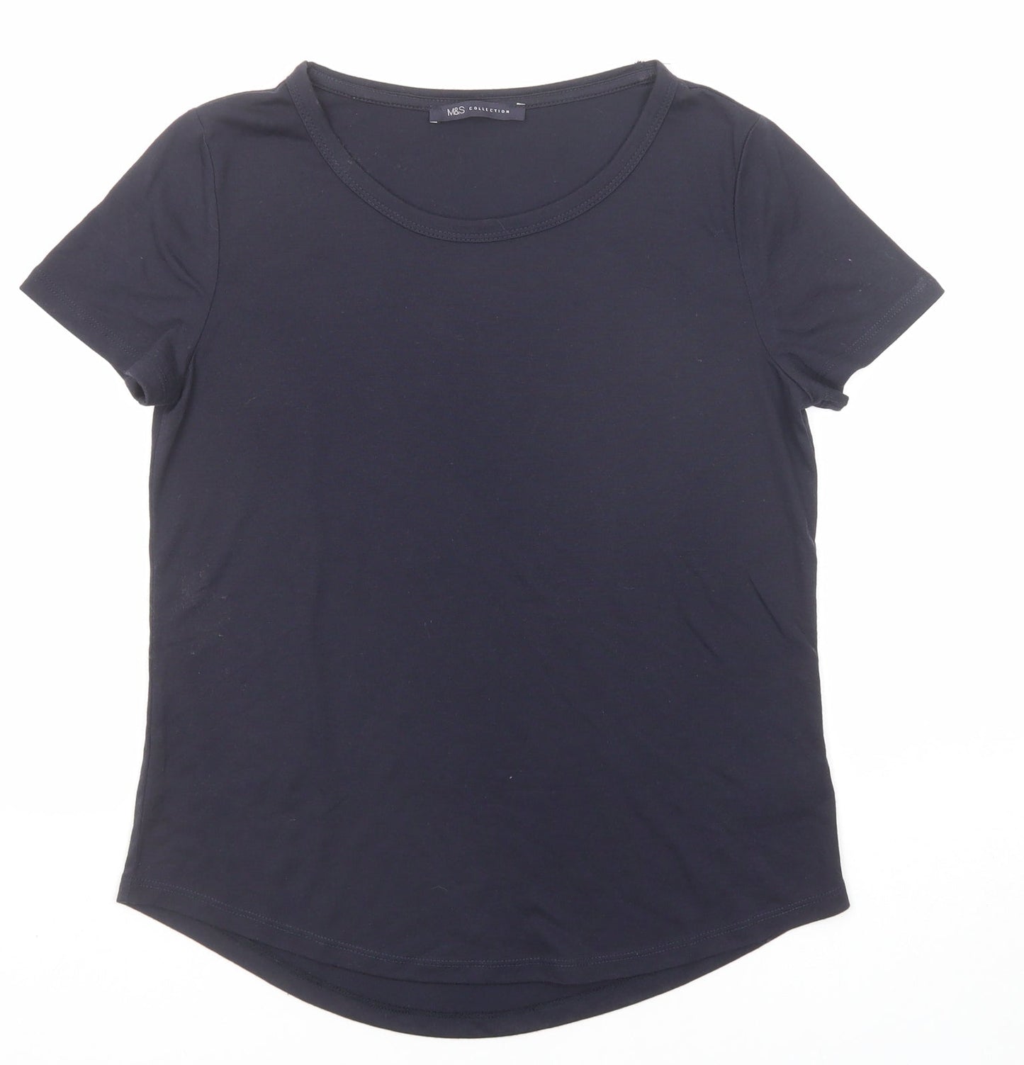 Marks and Spencer Womens Blue Polyester Basic T-Shirt Size 8 Boat Neck