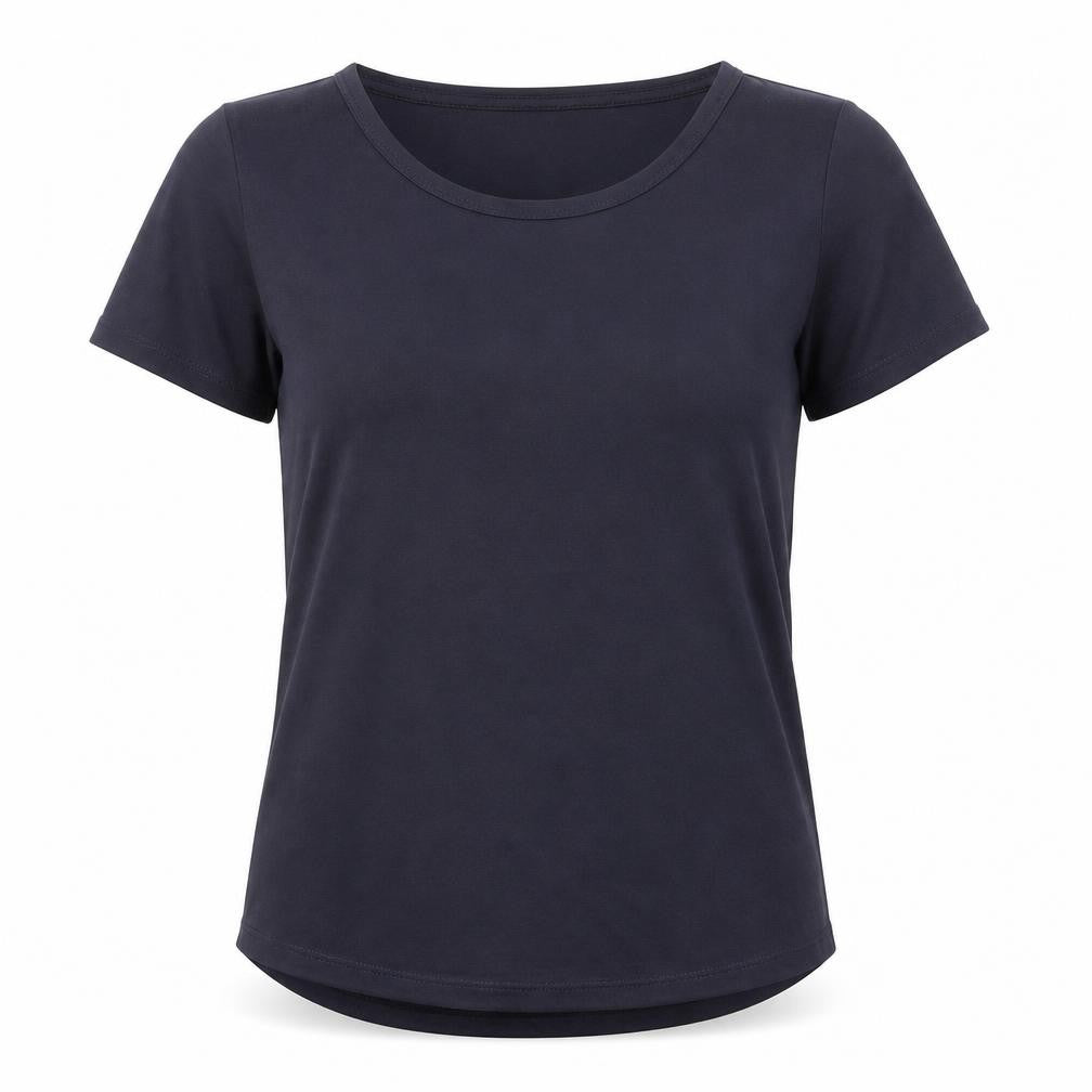 Marks and Spencer Womens Blue Polyester Basic T-Shirt Size 8 Boat Neck