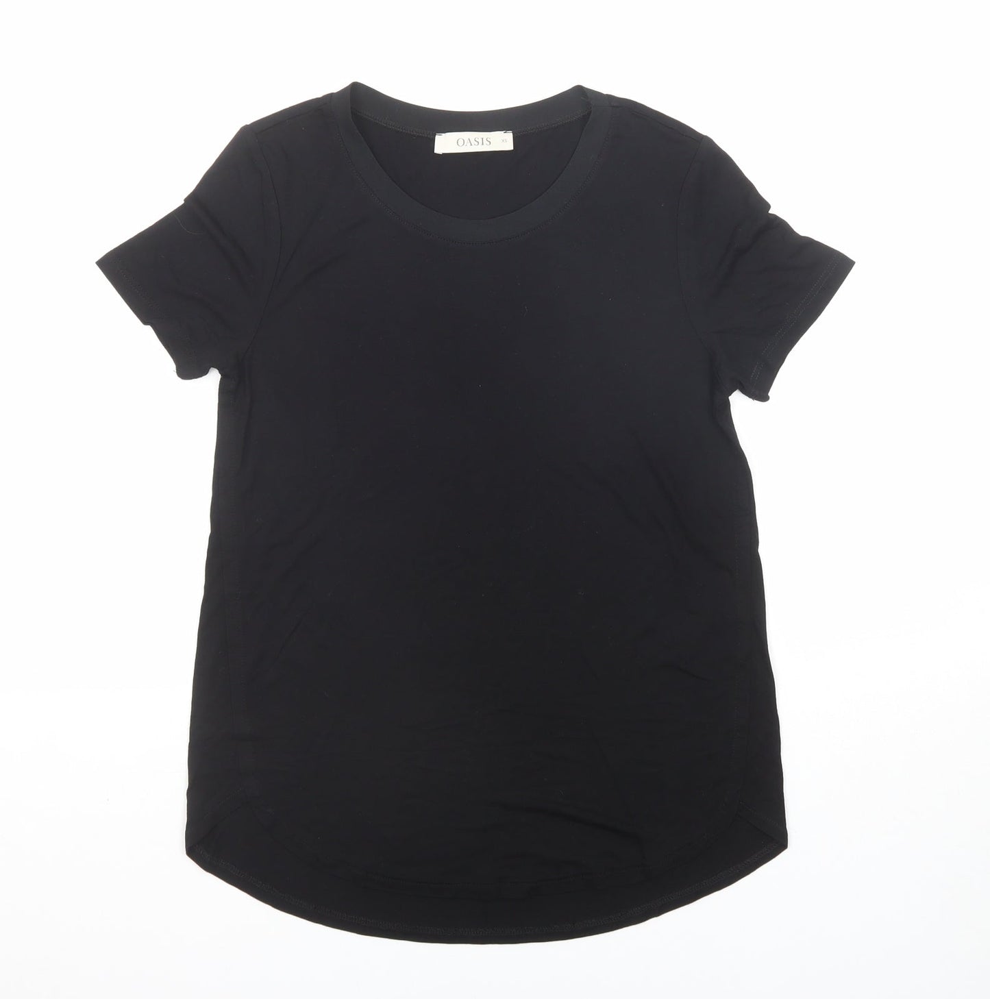 Oasis Womens Black Viscose Basic T-Shirt Size XS Round Neck