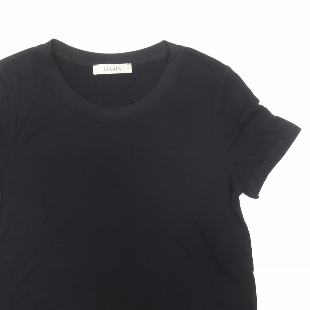 Oasis Womens Black Viscose Basic T-Shirt Size XS Round Neck