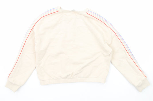 Marks and Spencer Girls Beige Cotton Pullover Sweatshirt Size 9-10 Years Pullover - Side Stripe Detail