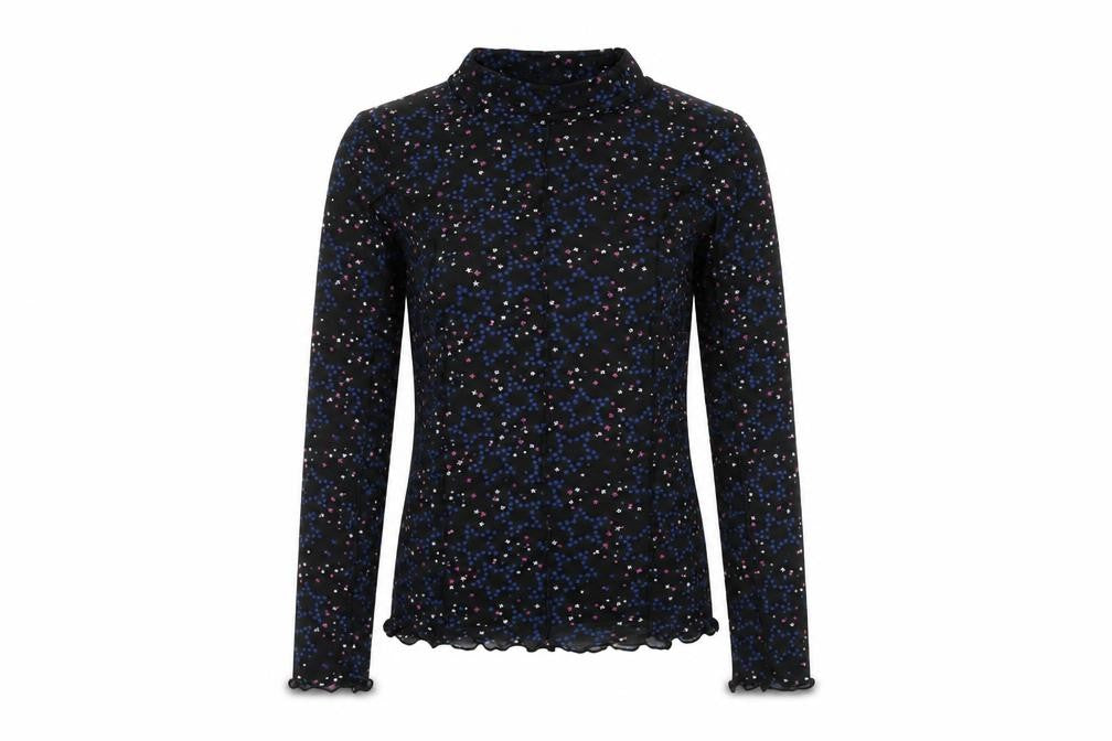 Front view of Marks & Spencer girls’ black geometric polyester basic blouse, years mock neck pullover - star print