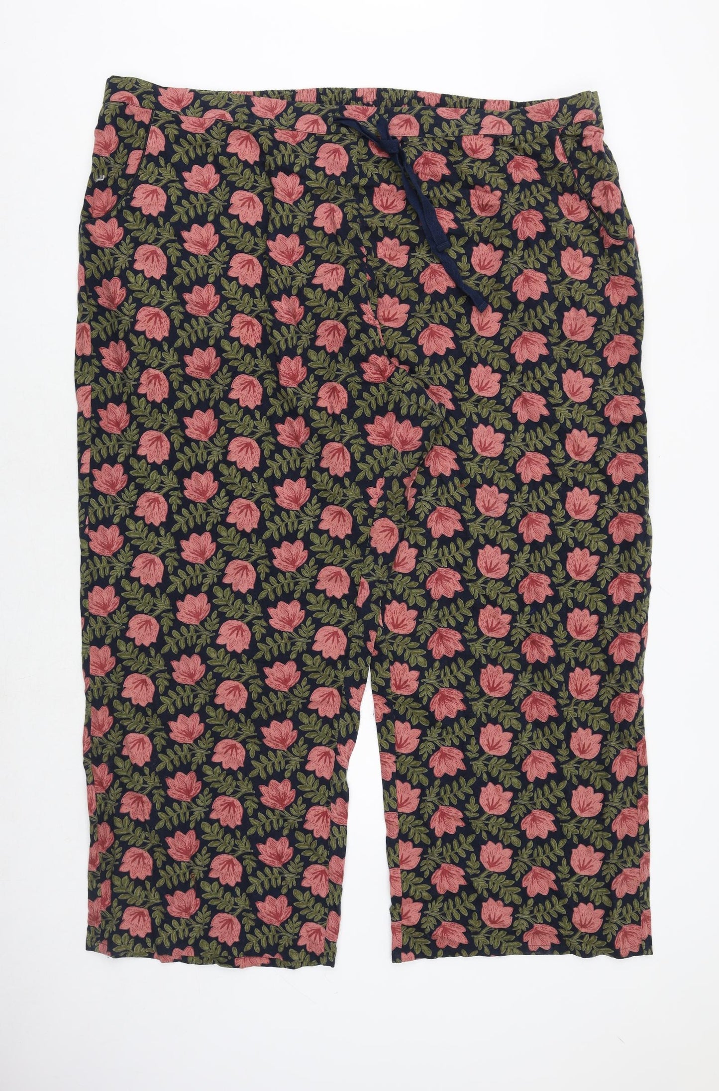 Seasalt Womens Multicoloured Floral Cotton Trousers Size 26 Regular Drawstring