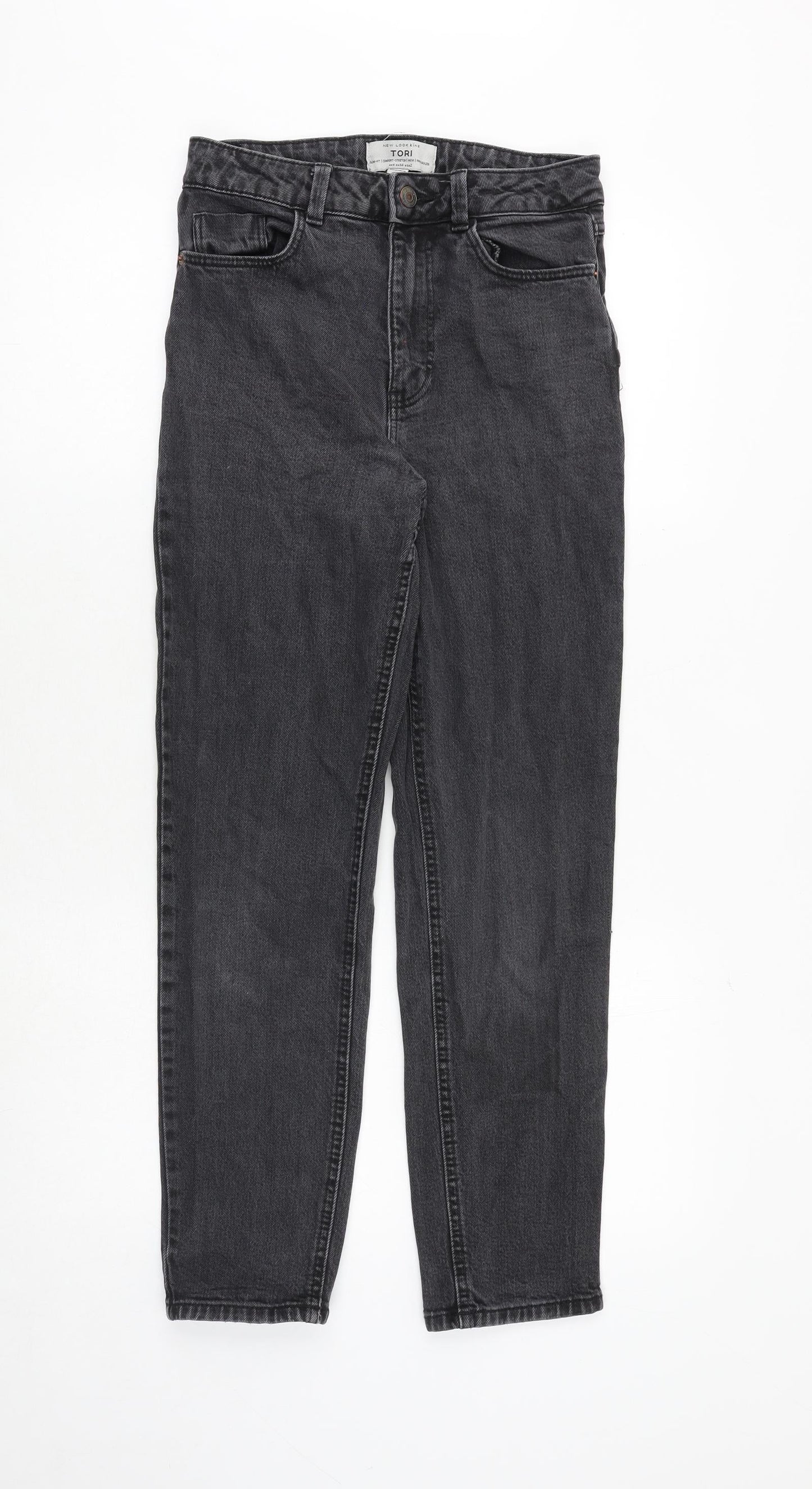 New Look Womens Grey Cotton Straight Jeans Size 6 Regular Zip