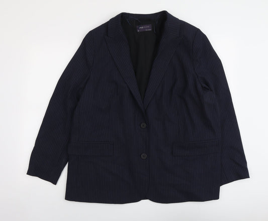 Marks and Spencer Womens Blue Pinstripe Polyester Jacket Suit Jacket Size 20